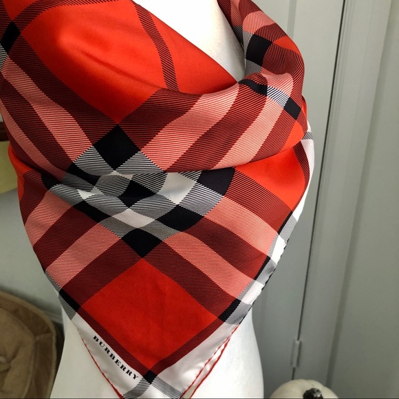 Burberry Silk Orange Check Scarf - Picture 6 of 9